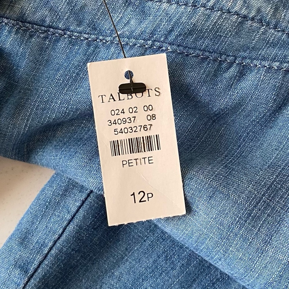 Talbots Women 12P Chambray Pants Summer Twill Slim Leg Rolled Hem - Picture 11 of 16